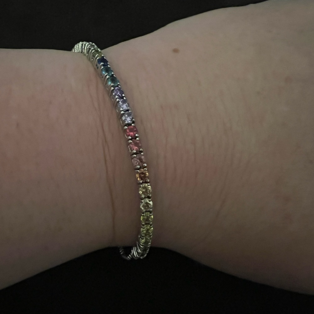 Elegant Multicolor Cubic Zirconia Sterling Silver Bracelet